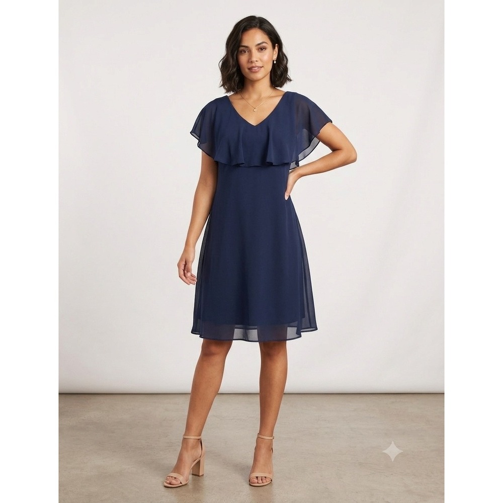 Grace Karin Chiffon Ruffle Dress Womens Large‎ Navy Blue New